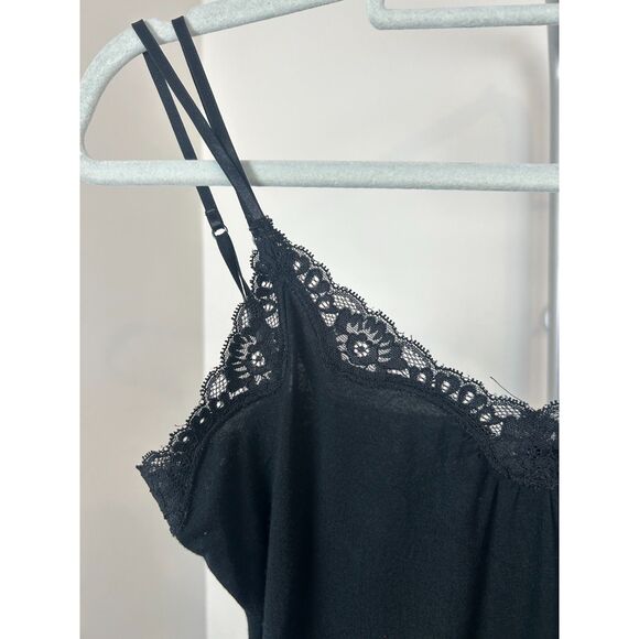 Express Black Stretch Lace Trim Cami Tank Top Double Strap Layering Small - Picture 4 of 5